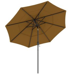 Outsunny 9FT 3 Tiers Tan Outdoor Patio Umbrella with Crank Push Button Tilt for Deck Backyard Lawn Sun Shade