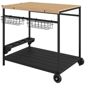 Outsunny Rolling Beverage Cart: Wooden, Outdoor Use, Wheels & Handle for Mobility, Includes Wine & Glass Storage|