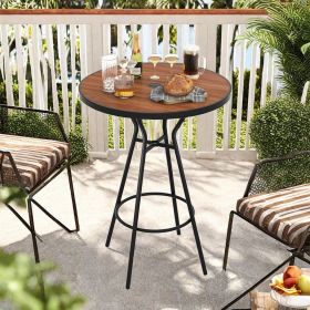 28 Inches Outdoor Bar Table with Wood-Like Tabletop for Backyard Garden