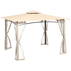 Outsunny 10' x 12' Patio Gazebo with Netting, Double Roof Outdoor Gazebo Canopy Shelter, Solid Metal Frame for Garden, Lawn, Backyard, Deck, Beig (Color: as Pic)