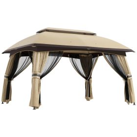 Outsunny 10' x 13' Patio Gazebo, Outdoor Gazebo Canopy Shelter with Netting, Vented Roof, Steel Frame for Garden, Lawn, Backyard, and Deck, Beige (Color: as Pic)