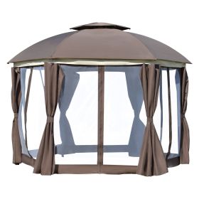 Outsunny 12' x 12' Round Outdoor Gazebo, Patio Dome Gazebo Canopy Shelter with Double Roof, Netting Sidewalls and Curtains, Zippered Doors (Color: as Pic)