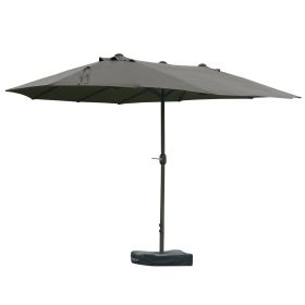 Outsunny Patio Umbrella 15' Steel Rectangular Outdoor Double Sided Market with base, Sun Protection & Easy Crank for Deck Pool Patio, Dark Gray (Color: as Pic)
