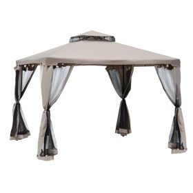 Outsunny 9.6' x 9.6' Patio Gazebo, Outdoor Canopy Shelter with 2-Tier Roof and Netting, Steel Frame for Garden, Lawn, Backyard, and Deck, Taupe (Color: as Pic)